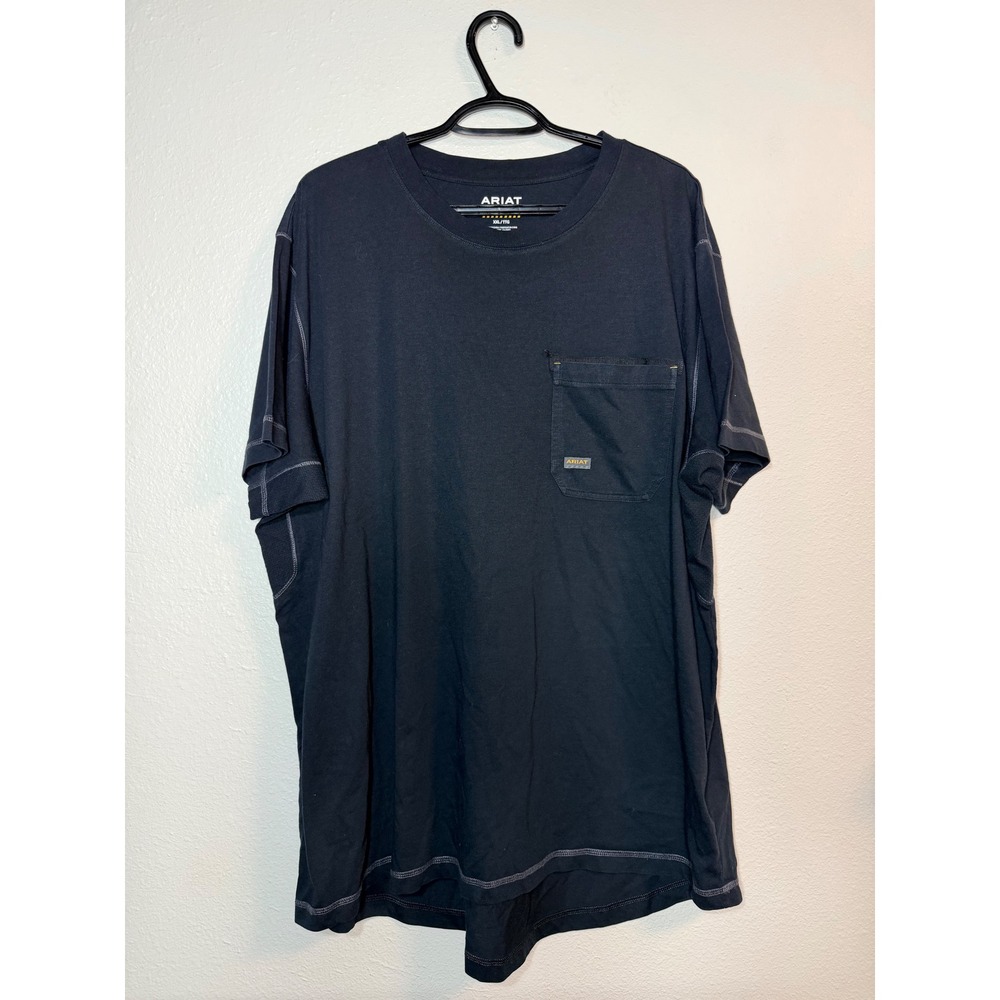 Ariat Rebar Cotton Strong Mens XXL Navy Blue Short Sleeve Pocket Work T-Shirt